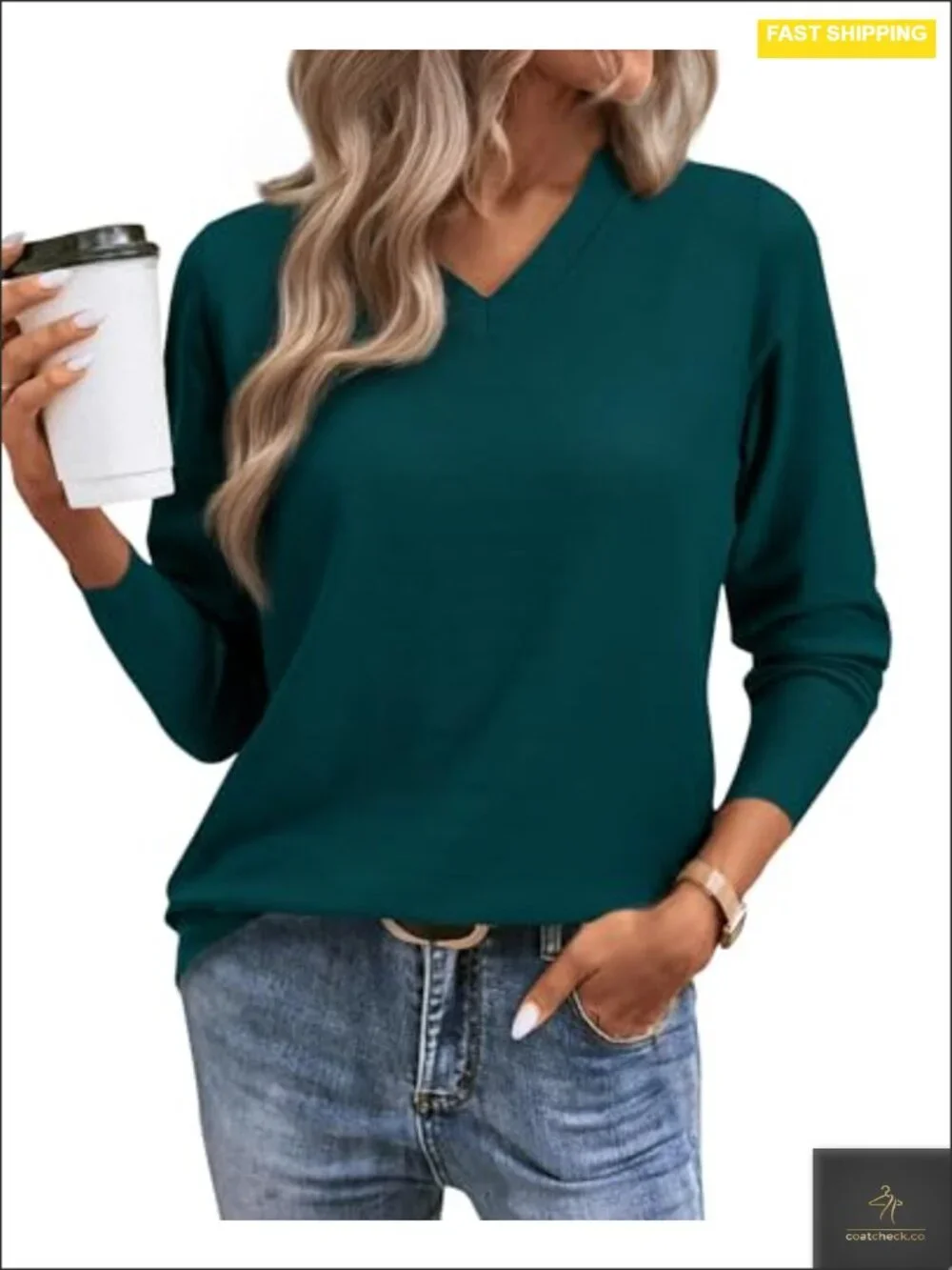 Casual Long Sleeve V Neck Lightweight Pullover Sweater Ribbed Knit